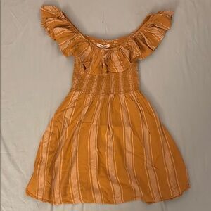 Rip Curl Fiesta Striped Mustard Dress with Ruffle Shoulder Sleeves